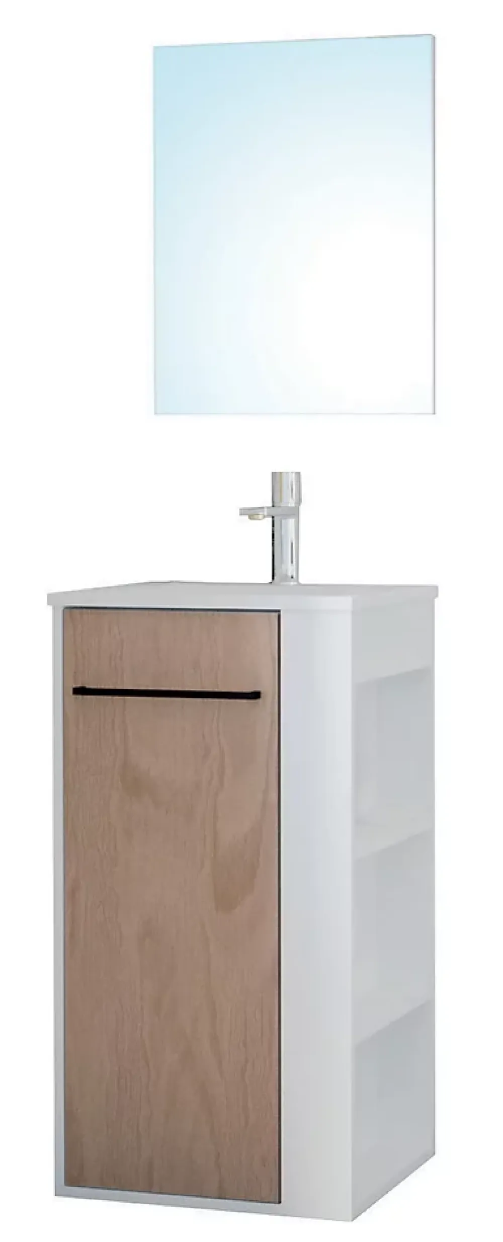 Ondee Meuble rectangle tout en un compact H.84 x l.44 cm, blanc mat, porte décor bois, Nova