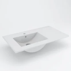 Ensemble Meuble De Salle De Bains|Planète Bain Meuble salle de bain - 80 cm - Plan décentré - Effet chêne foncé britannia - A suspendre - miroir et éclairage inclus - Venus