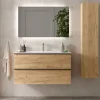 Meuble Vasque|Planète Bain Meuble salle de bain - 100 CM - avec plan vasque - Effet chêne brut - poignées noires - A suspendre - ARUBA