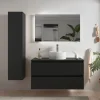 Meuble Vasque|Planète Bain Meuble salle de bain - 100 cm - avec vasque à poser - Noir mat - A suspendre - KARAIB