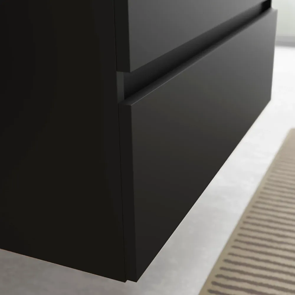 Meuble Vasque|Planète Bain Meuble salle de bain - 100 cm - avec vasque à poser - Noir mat - A suspendre - KARAIB