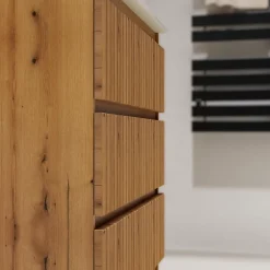 Planète Bain Meuble salle de bain 80 cm A poser - Plan vasque céramique - Effet bois strié - Karaib 2