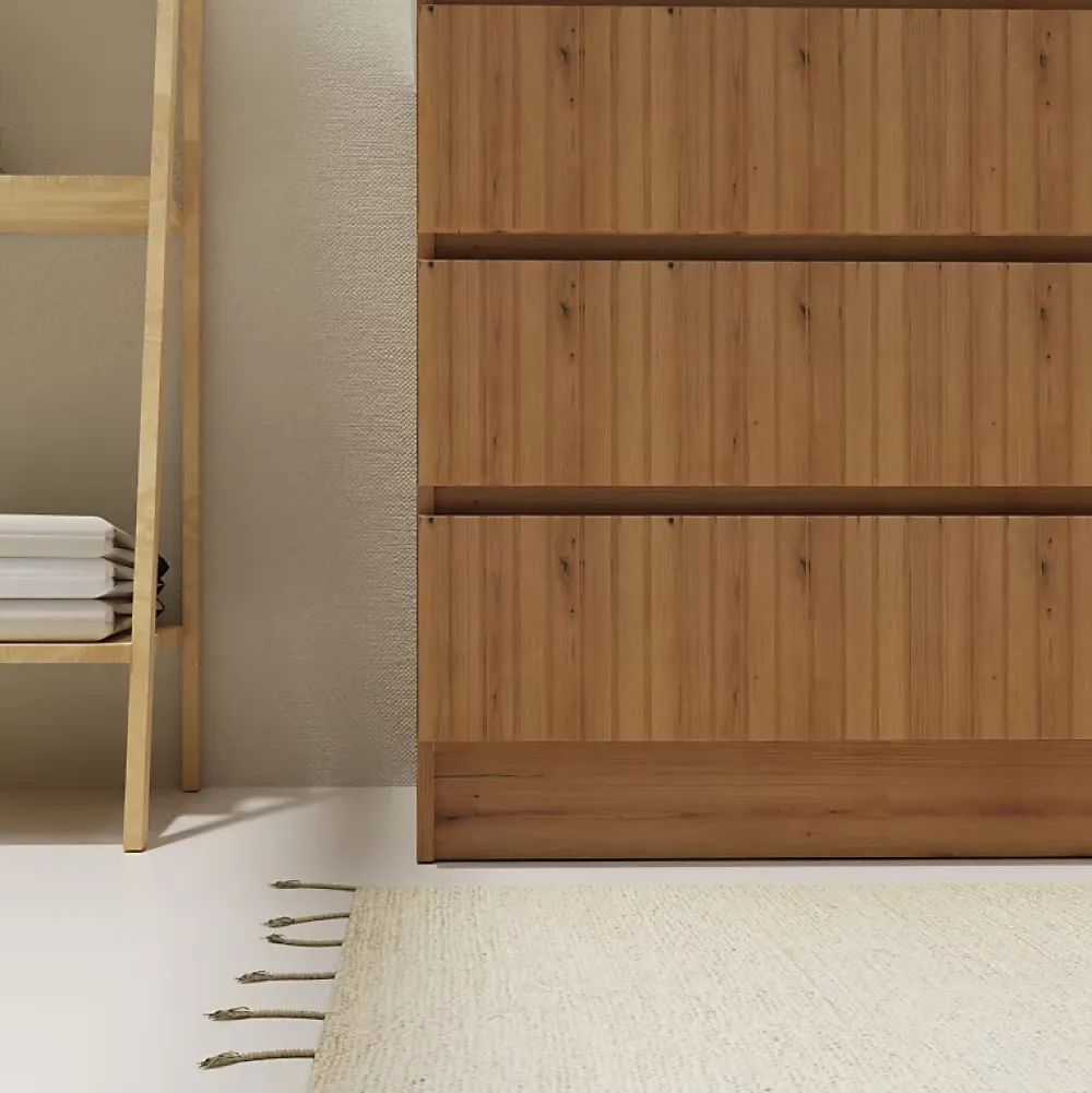 Planète Bain Meuble salle de bain 80 cm A poser - Plan vasque céramique - Effet bois strié - Karaib 2