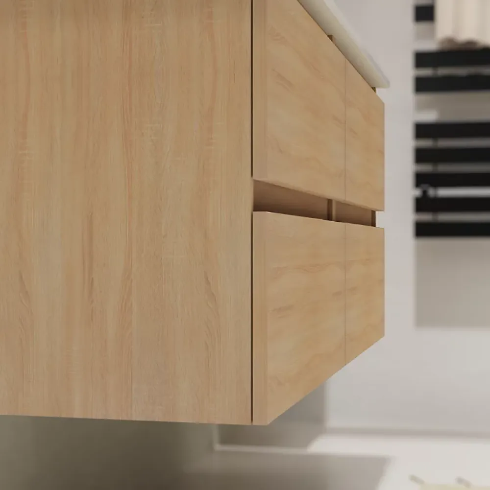 Meuble Vasque|Planète Bain Meuble salle de bain 120 cm - Double vasque céramique - Effet chêne sonoma - A suspendre - Karaib 2