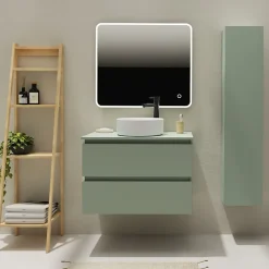 Planète Bain Meuble salle de bain 80 cm pour vasque à poser - Vert mat - A suspendre - Karaib 2