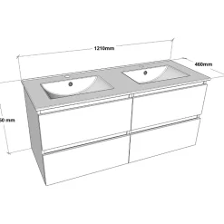 Planète Bain Meuble salle de bain 120 cm - Double vasque céramique - Vert mat - A suspendre - Karaib 2