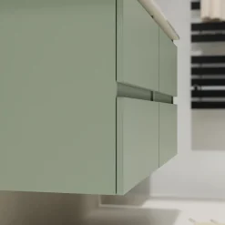 Planète Bain Meuble salle de bain 120 cm - Double vasque céramique - Vert mat - A suspendre - Karaib 2