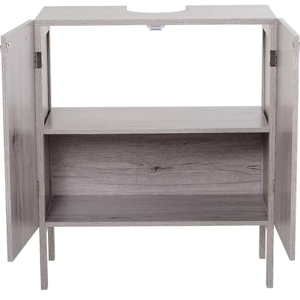 Homcom Meuble salle de bain - meuble sous-vasque - placard 2 portes avec étagère - dim. 60L x 30l x 70H cm - MDF imitation bois gris