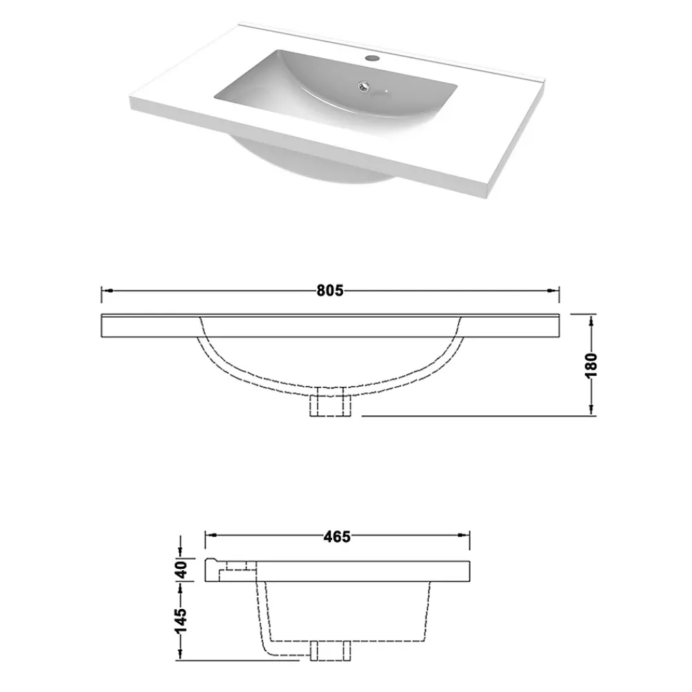 AICA Sanitaire Meuble salle de bain 2 tiroirs avec lavabo et miroir encadré-Chêne l.80 x W.44.5 x H.52 cm