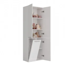 3xE Living Meuble salle de bain, 174 x 30 x 60 cm, blanc mat, blanc brillant