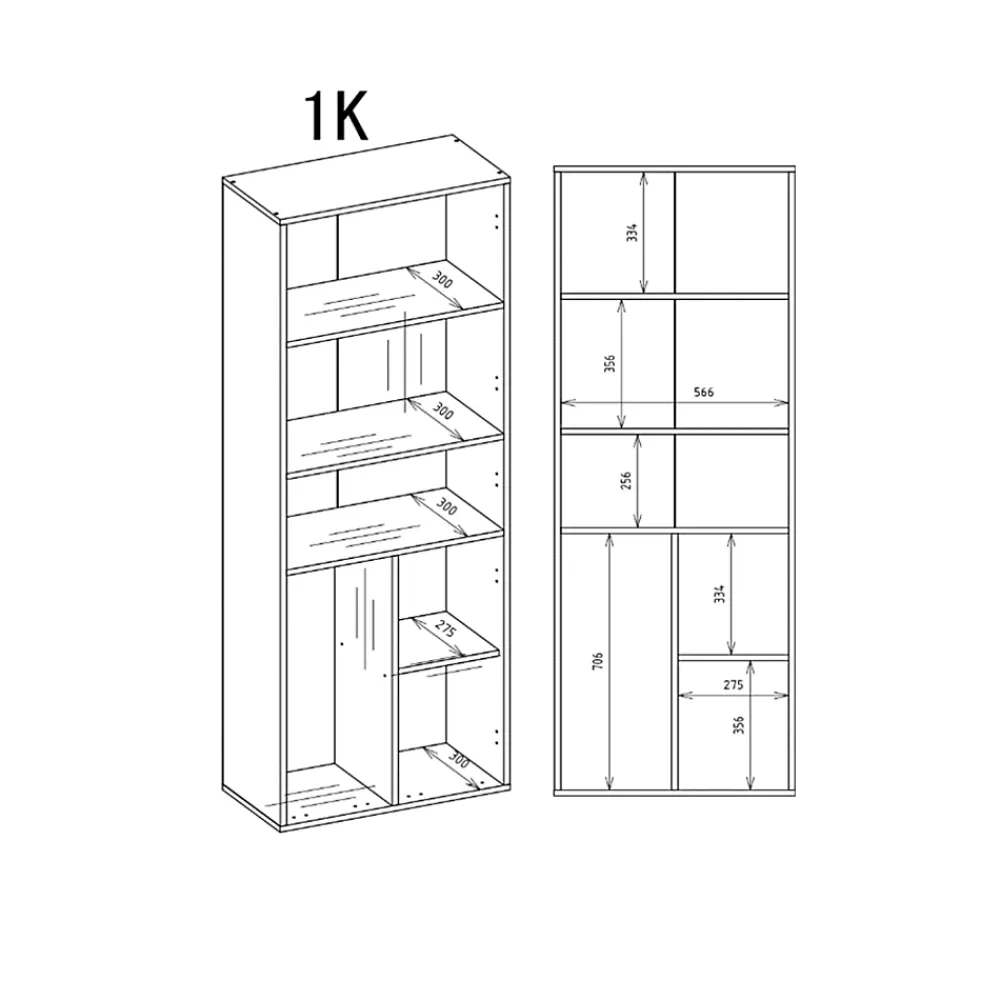 3xE Living Meuble salle de bain, 174 x 30 x 60 cm, blanc mat, blanc brillant