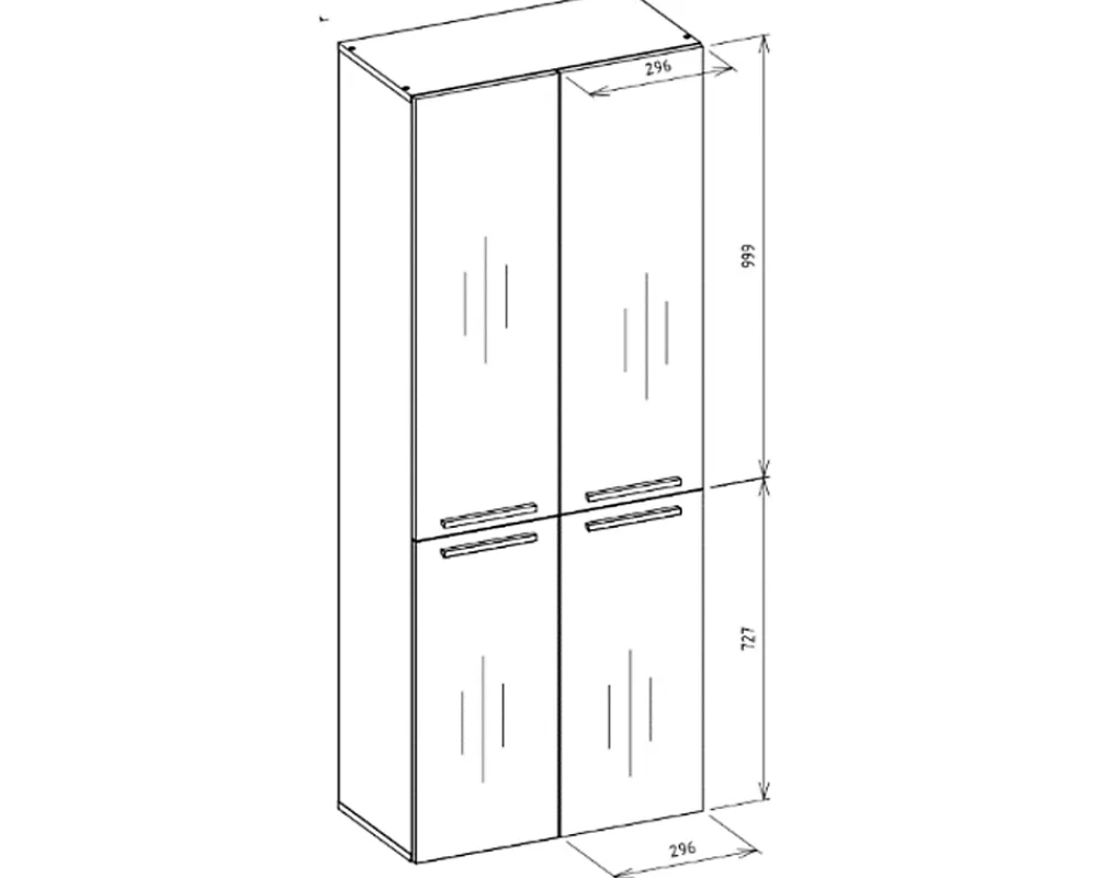 3xE Living Meuble salle de bain, 174 x 30 x 60 cm, blanc mat, blanc brillant