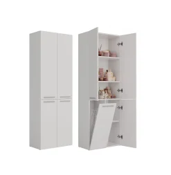 Armoire De Salle De Bains|3xE Living Meuble salle de bain, 174 x 30 x 60 cm, blanc mat