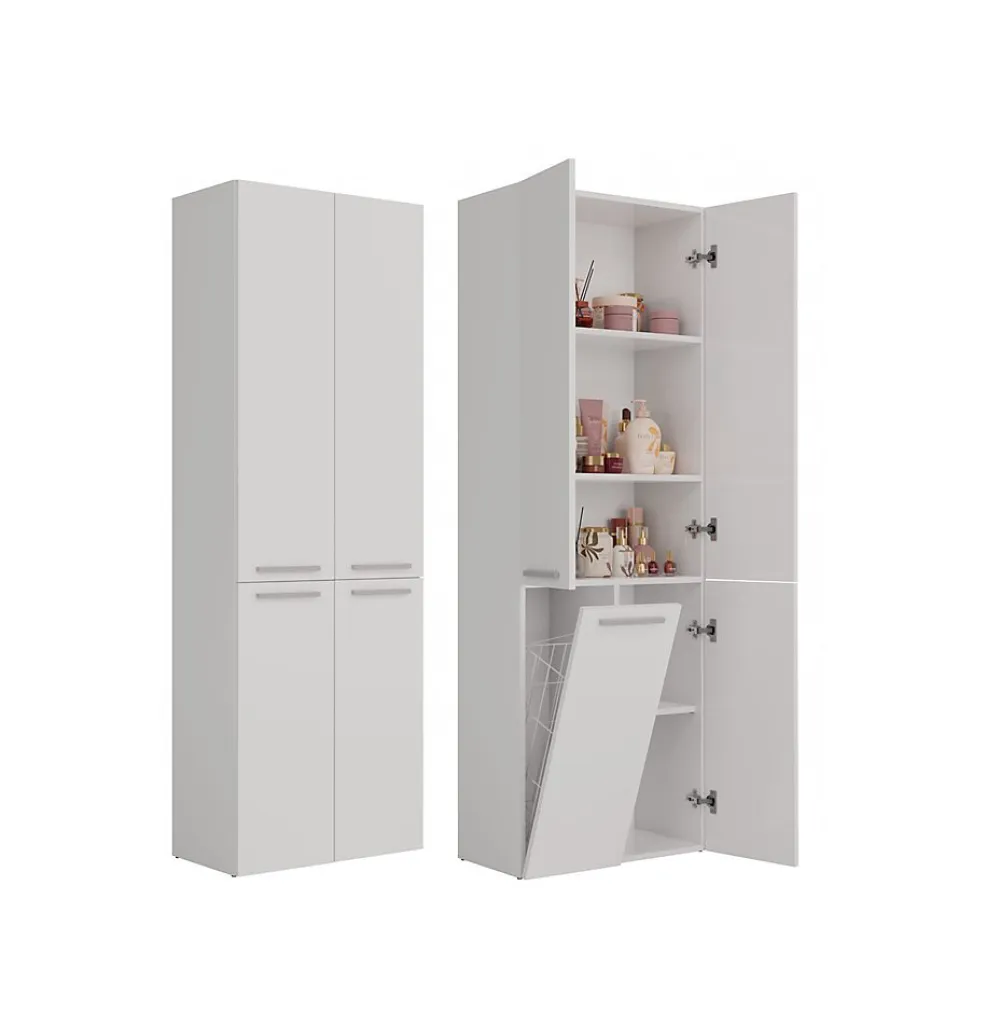 Armoire De Salle De Bains|3xE Living Meuble salle de bain, 174 x 30 x 60 cm, blanc mat