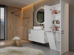 Armoire De Salle De Bains|3xE Living Meuble salle de bain, 174 x 30 x 60 cm, blanc mat