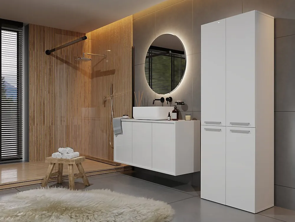 Armoire De Salle De Bains|3xE Living Meuble salle de bain, 174 x 30 x 60 cm, blanc mat