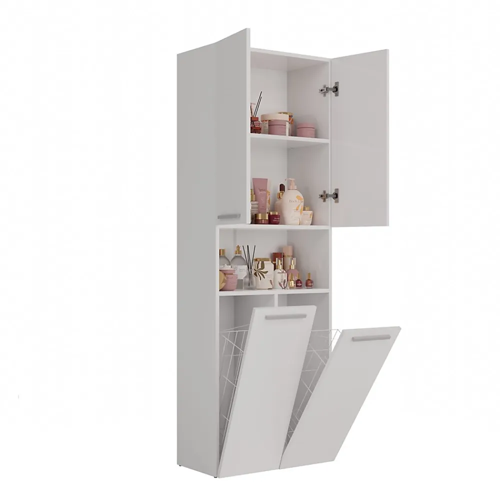 Armoire De Salle De Bains|3xE Living Meuble salle de bain, 174 x 30 x 60 cm, blanc mat