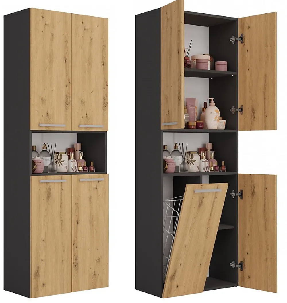3xE Living Meuble salle de bain, 174 x 30 x 60 cm, antracite, chêne artisan