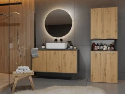 3xE Living Meuble salle de bain, 174 x 30 x 60 cm, antracite, chêne artisan