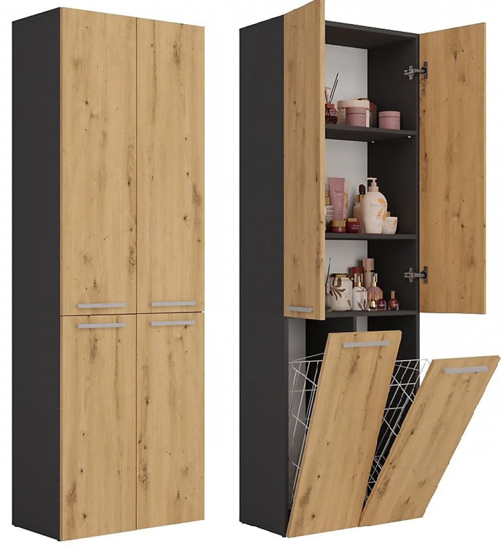 3xE Living Meuble salle de bain, 174 x 30 x 60 cm, antracite, chêne artisan