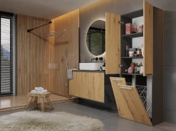 3xE Living Meuble salle de bain, 174 x 30 x 60 cm, antracite, chêne artisan