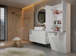 3xE Living Meuble salle de bain, 174 x 30 x 60 cm, blanc mat