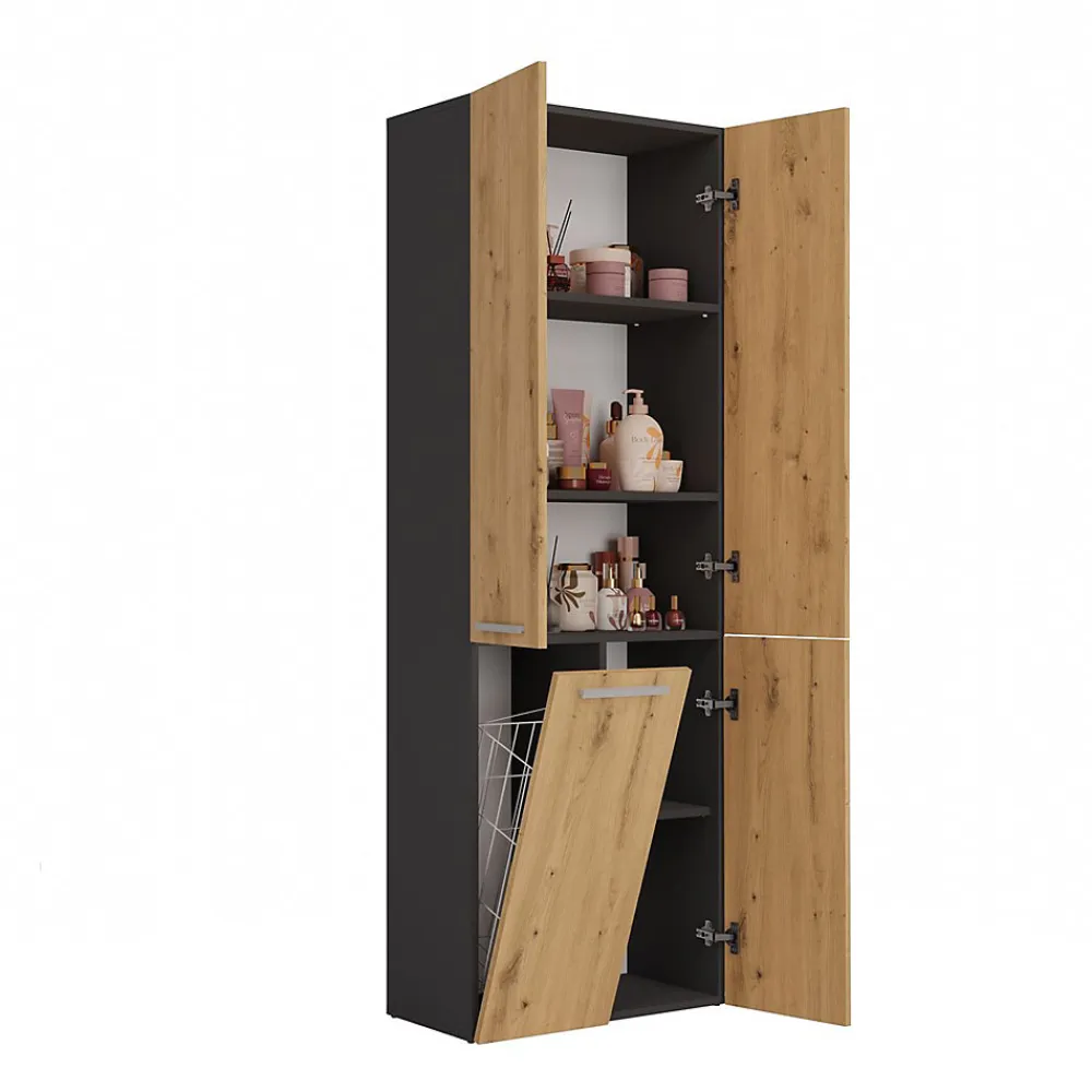 Armoire De Salle De Bains|3xE Living Meuble salle de bain, 174 x 30 x 60 cm, antracite, chêne artisan
