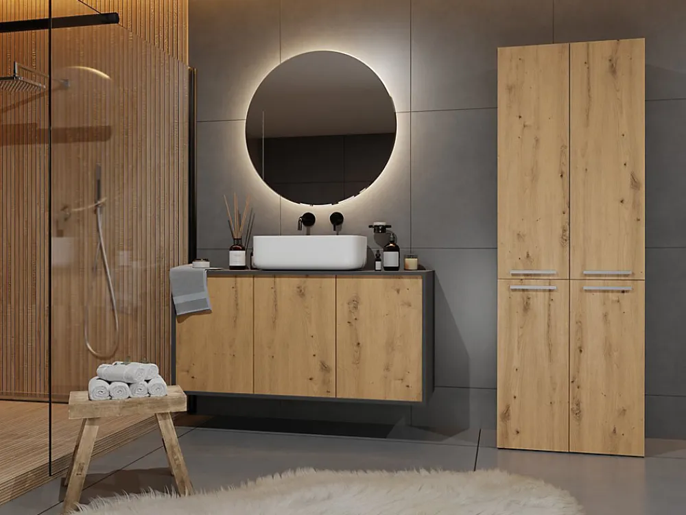 Armoire De Salle De Bains|3xE Living Meuble salle de bain, 174 x 30 x 60 cm, antracite, chêne artisan