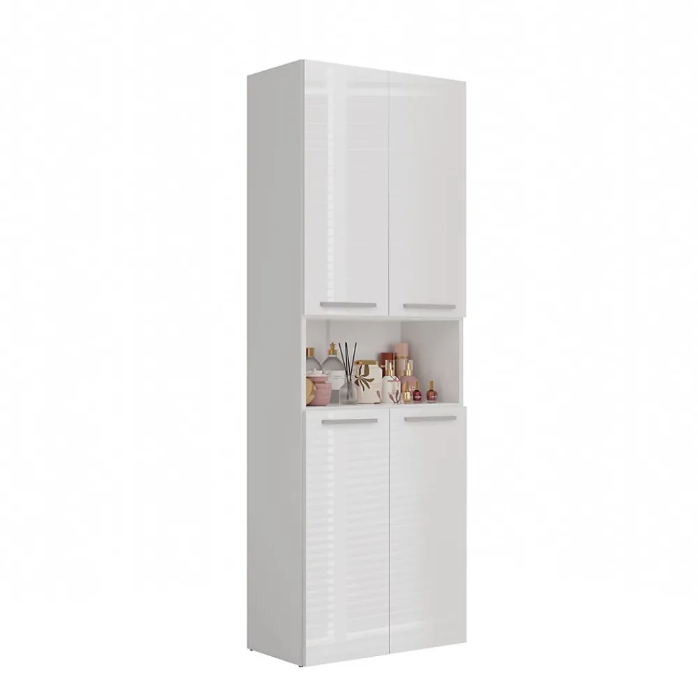 3xE Living Meuble salle de bain, 174 x 30 x 60 cm, blanc mat, blanc brillant