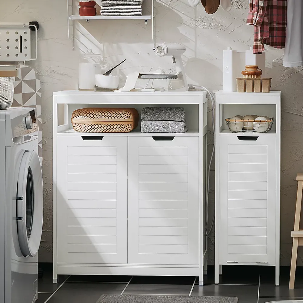 Sobuy Meuble Salle de Bain Armoire avec 2 Portes, étagères Réglables, BZR121-W,