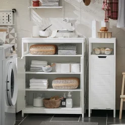 Sobuy Meuble Salle de Bain Armoire avec 2 Portes, étagères Réglables, BZR121-W,