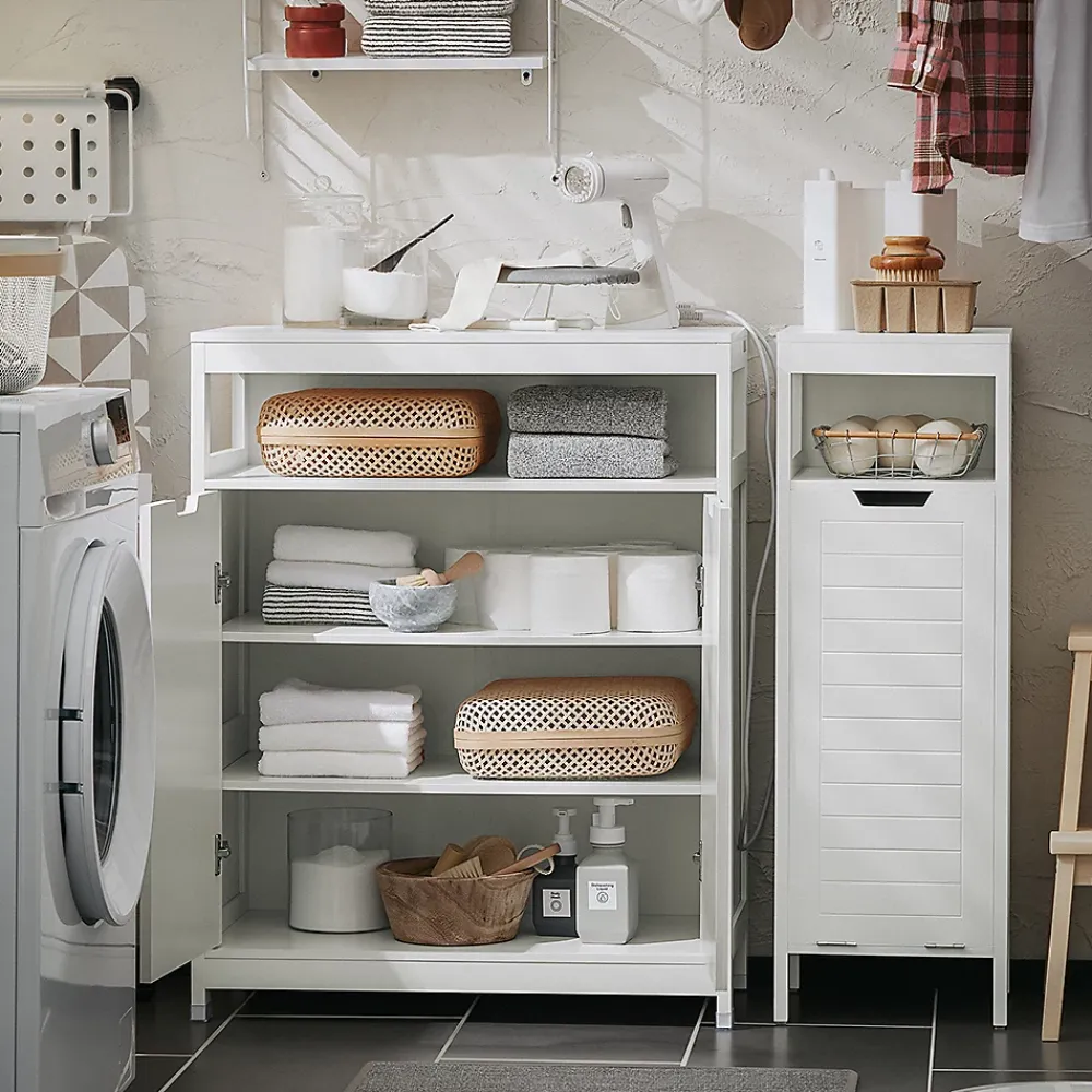 Sobuy Meuble Salle de Bain Armoire avec 2 Portes, étagères Réglables, BZR121-W,