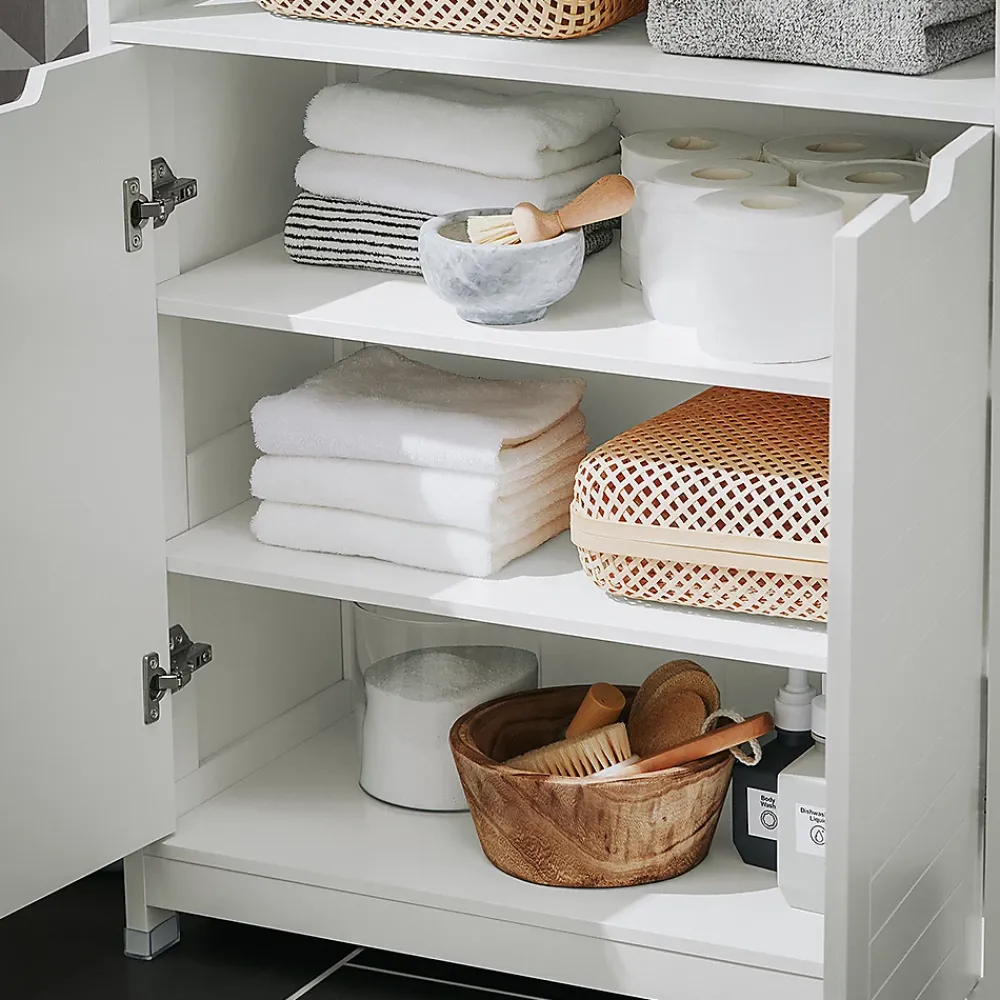 Sobuy Meuble Salle de Bain Armoire avec 2 Portes, étagères Réglables, BZR121-W,