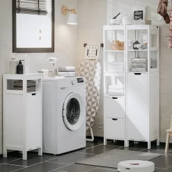 Sobuy Meuble Salle de Bain Armoire avec 2 Portes, étagères Réglables, BZR121-W,