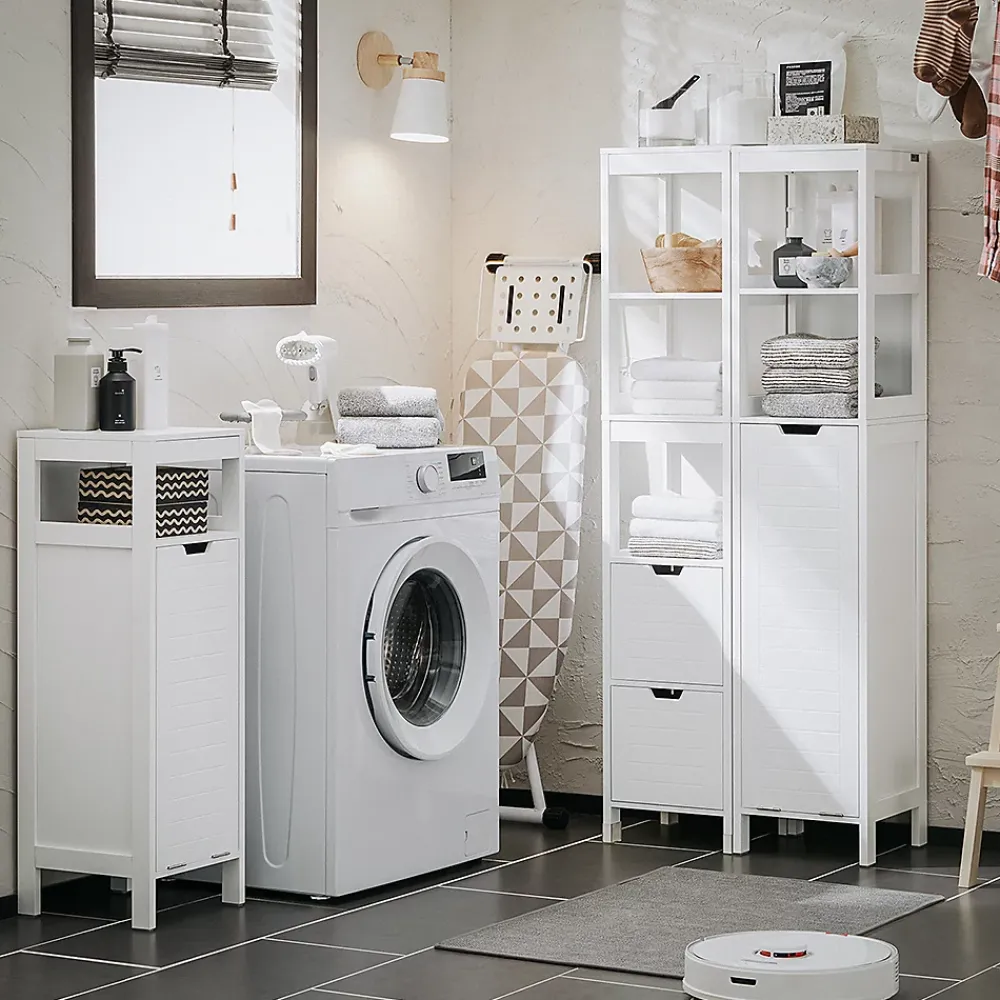 Sobuy Meuble Salle de Bain Armoire avec 2 Portes, étagères Réglables, BZR121-W,