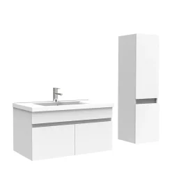 Ensemble Meuble De Salle De Bains|AICA Sanitaire Meuble Salle de Bain avec colonne 80cm Blanc avec vasque ceramique