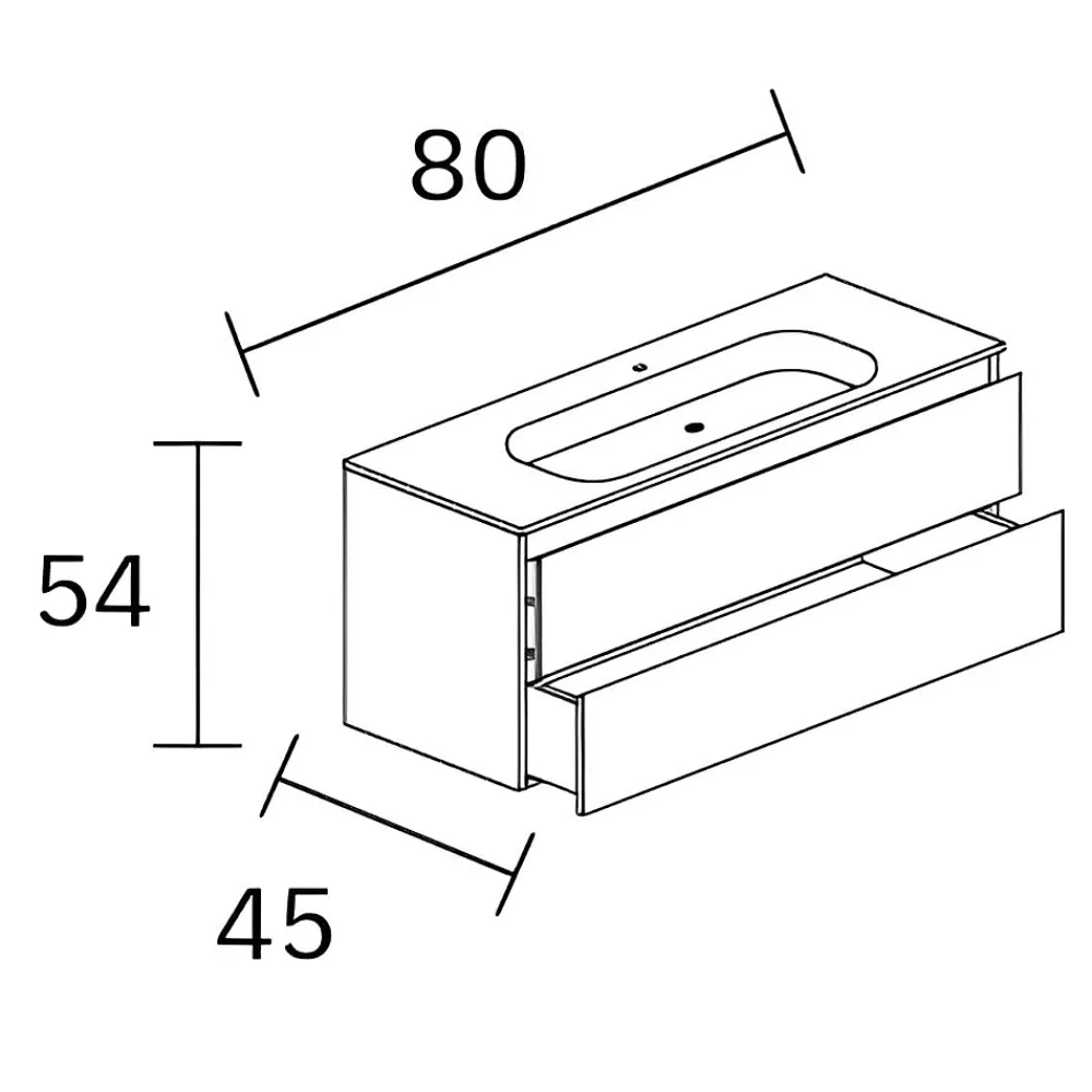 Sanizéo Meuble Salle de Bain BAMBOO 81 cm x H54 x P45 cm, Plan Vasque Grès Cérame BS, 2 Tiroirs Poignée Or, Chêne Naturel