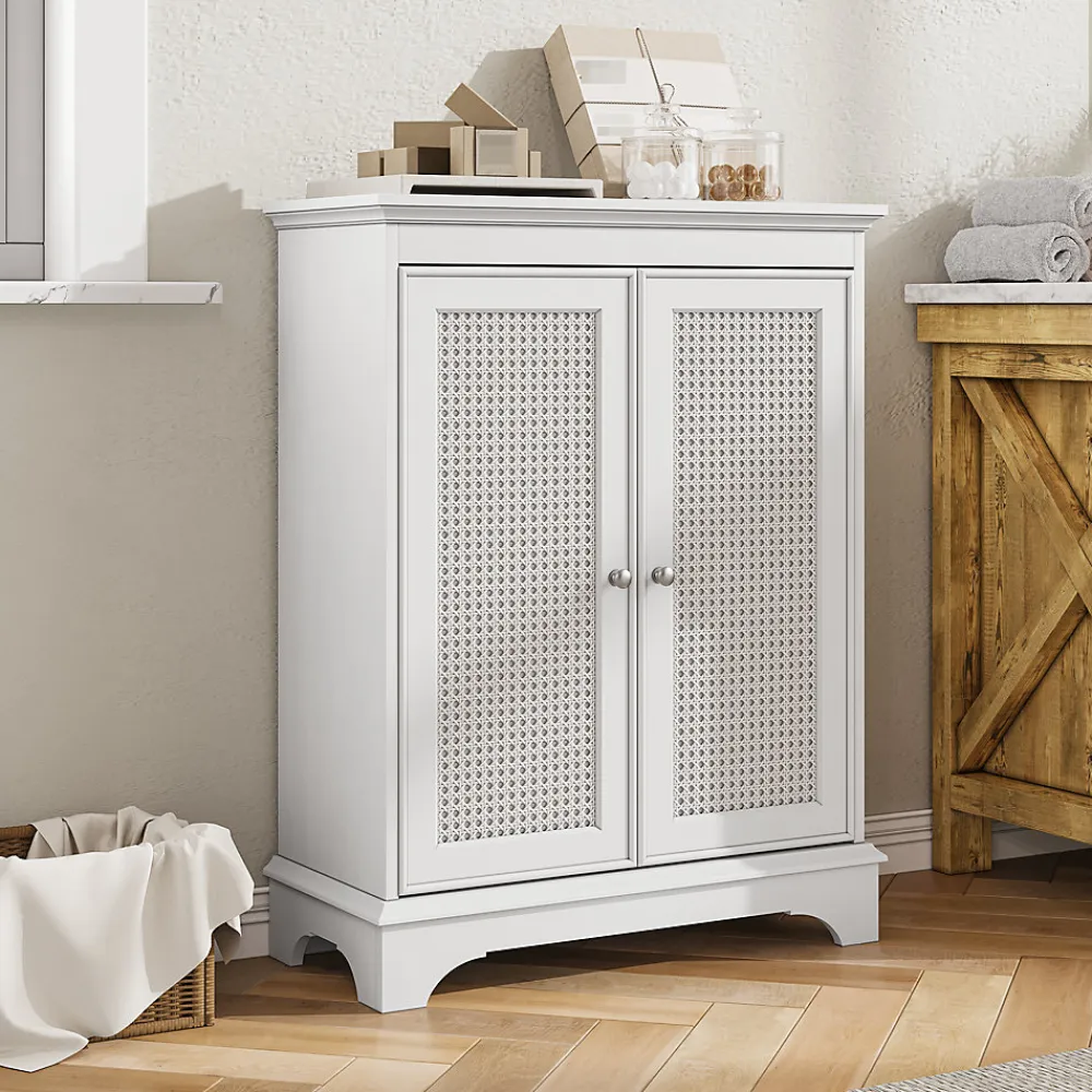 Armoire De Salle De Bains|ProximaX Meuble salle de bain blanc sur pied avec porte panier et étagère réglable, meuble indépendant pour salle de bain, salon ou cuisine
