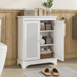 Armoire De Salle De Bains|ProximaX Meuble salle de bain blanc sur pied avec porte panier et étagère réglable, meuble indépendant pour salle de bain, salon ou cuisine