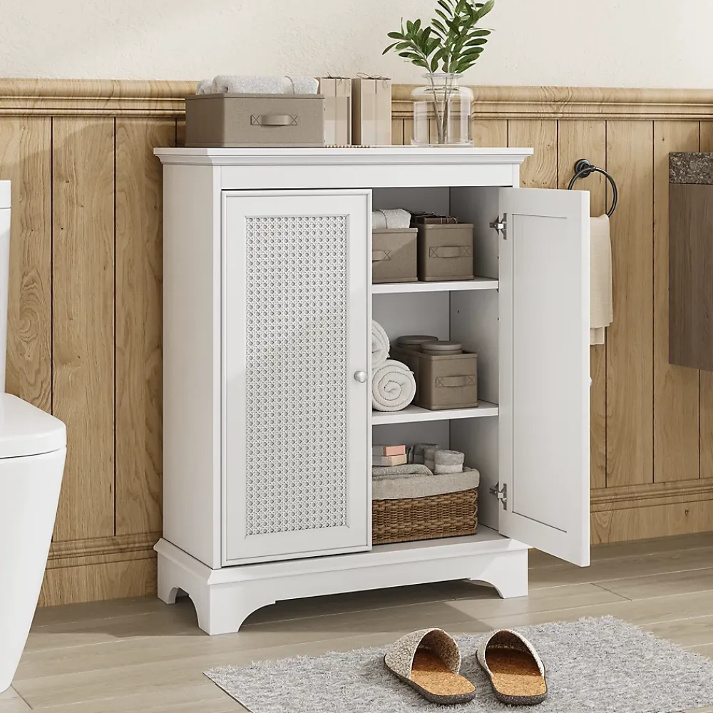 Armoire De Salle De Bains|ProximaX Meuble salle de bain blanc sur pied avec porte panier et étagère réglable, meuble indépendant pour salle de bain, salon ou cuisine