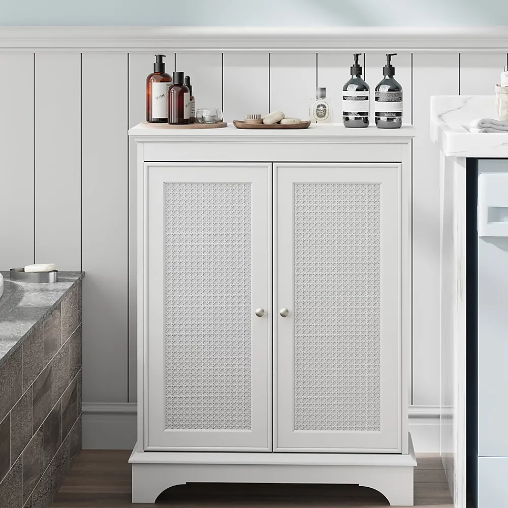 Armoire De Salle De Bains|ProximaX Meuble salle de bain blanc sur pied avec porte panier et étagère réglable, meuble indépendant pour salle de bain, salon ou cuisine