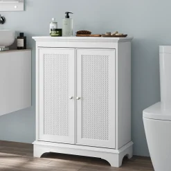 Armoire De Salle De Bains|ProximaX Meuble salle de bain blanc sur pied avec porte panier et étagère réglable, meuble indépendant pour salle de bain, salon ou cuisine