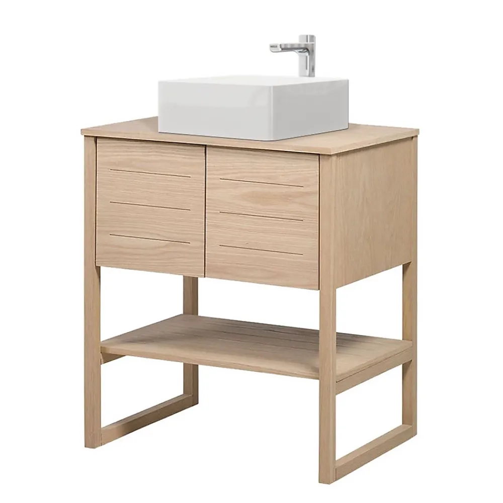 Mob-In Meuble salle de bain Chêne 70 cm ATOLL + Vasque carrée 36 cm