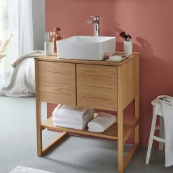 Mob-In Meuble salle de bain Chêne 70 cm ATOLL + Vasque carrée 36 cm