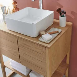 Mob-In Meuble salle de bain Chêne 70 cm ATOLL + Vasque carrée 36 cm