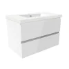 AICA Sanitaire Meuble salle de bain 80cm blanc brillant avec 2 tiroirs à fermeture automatique et simple lavabo