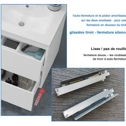 Meuble Vasque|AICA Sanitaire Meuble salle de bain 100cm noir brillant avec 2 tiroirs à fermeture automatique et simple lavabo céramique