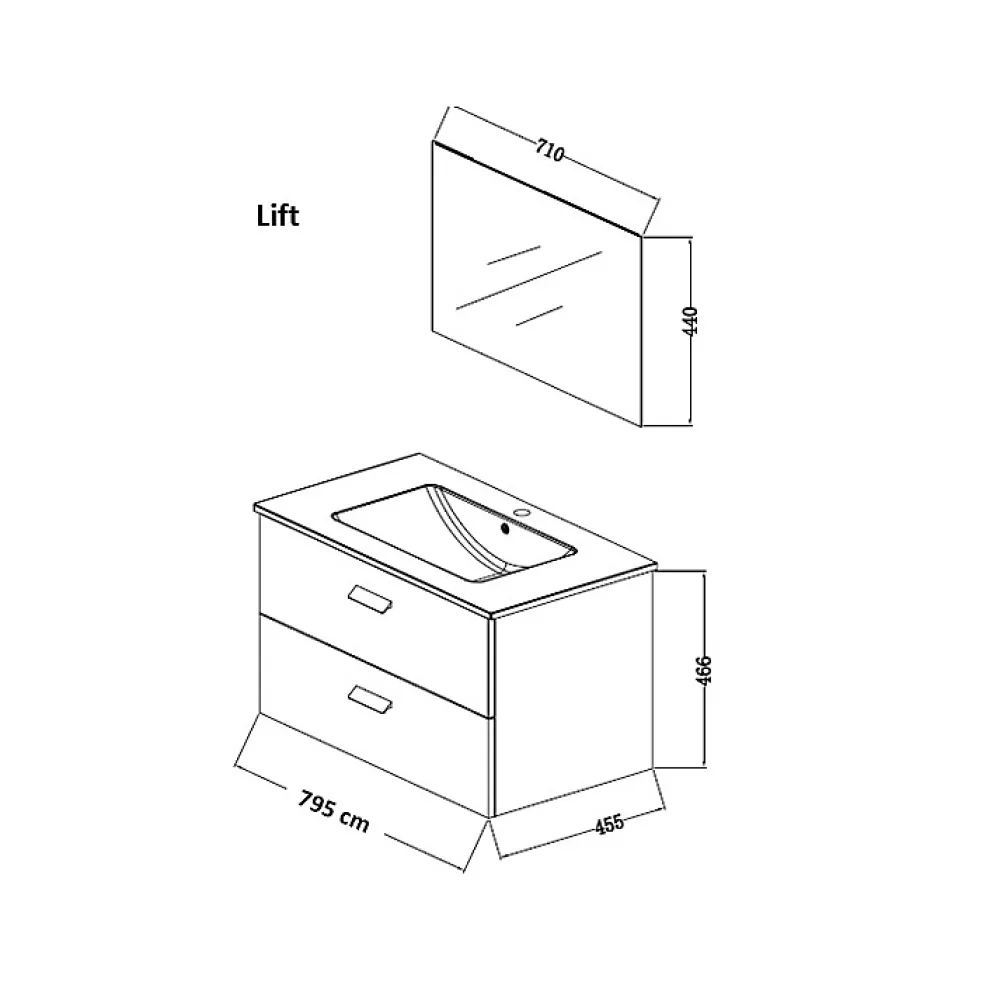 Aurlane Meuble salle de bain 80cm suspendu 2 tiroirs Décor Bois avec vasque et miroir - BOX-IN