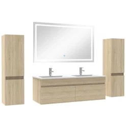 Ensemble Meuble De Salle De Bains|AICA Sanitaire Meuble Salle de Bain 120cm vasque + colonne + miroir lumineux Chêne Wotan