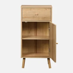 Sweeek Meuble salle de bain décor bois et cannage Bohème 1 tiroir 1 étagère 45 x 36 x 90 cm naturel